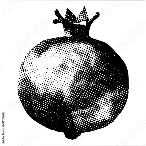 Vector Detailed of a ripe pomegranate with a crown.