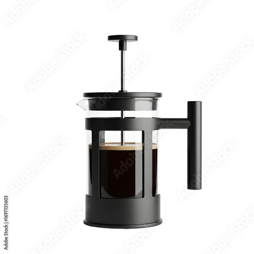 Black French Press Coffee Maker isolated on white background