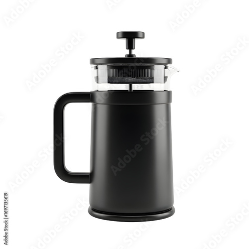 Black French Press Coffee Maker isolated on white background