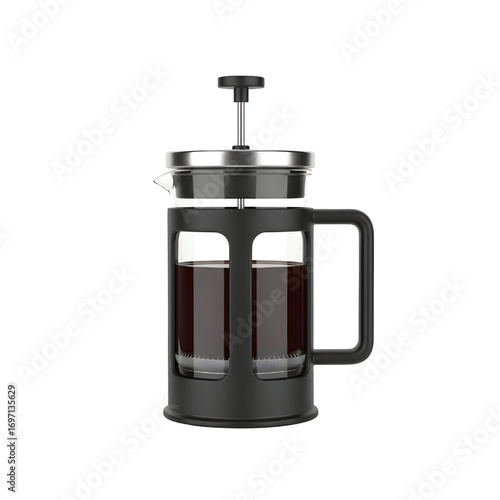 Black French Press Coffee Maker isolated on white background
