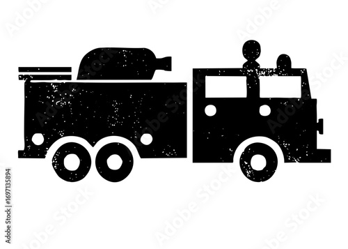 Vector Black silhouette of a food truck with a pizza oven and server .