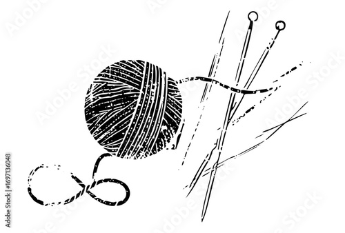 Vector Knitting yarn ball with needles