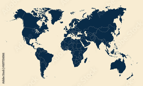 Simple World map. Dark theme World map. Vector template for print, web and infographic.