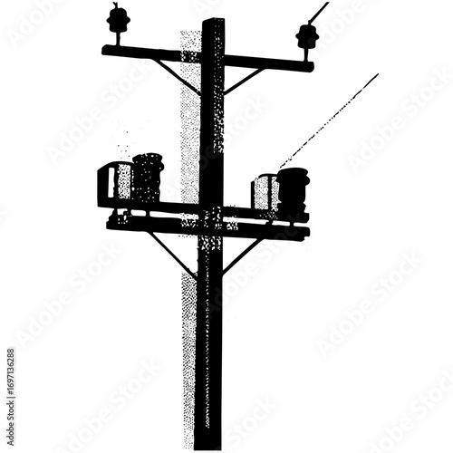 Vector Detailed vector of a utility pole with electrical components.