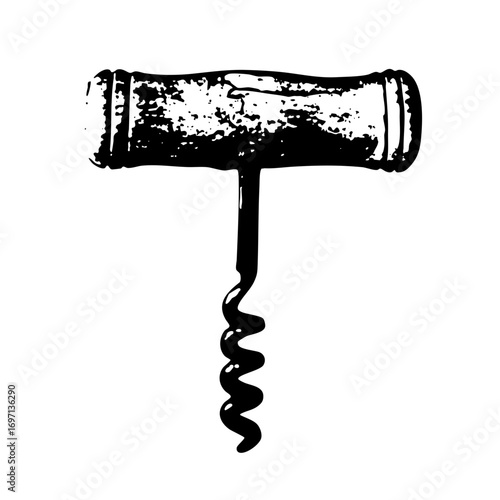 Vector Vintage corkscrew with textured handle and spiral worm.