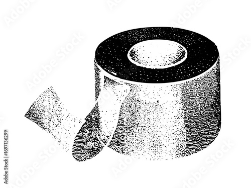 Vector Detailed stippled of a toilet paper roll.