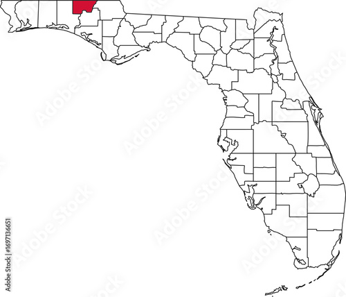 A vector map of Florida highlighting Holmes County. Ideal for geographical studies, regional reports, and data visualization projects.

