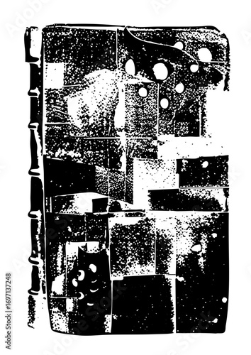Vector Abstract book with distressed texture and binding details.