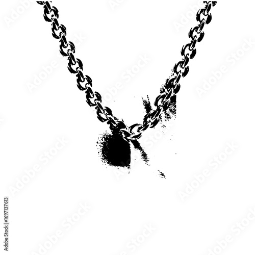 Vector Black chain necklace with heart pendant .