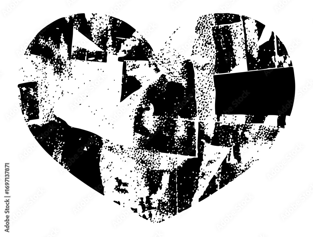 Obraz premium Vector Fragmented heart with distressed texture