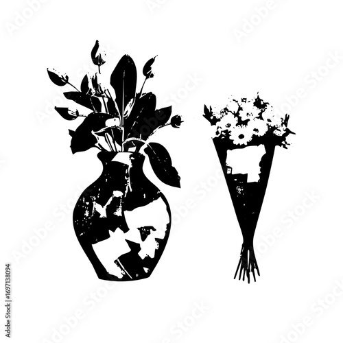 Vector Floral arrangement featuring a vase and bouquet in a style.