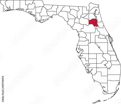 A vector map of Florida highlighting Putnam County. Ideal for geographical studies, regional reports, and data visualization projects.

