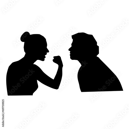 Vector Silhouette of a woman confronting a man in a tense exchange.