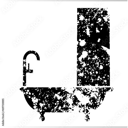 Vector Minimalist bathtub and faucet forms a letter L.