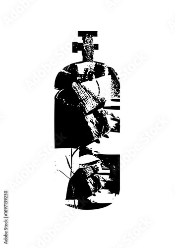 Vector Stylized scuba diver silhouette with oxygen tank .