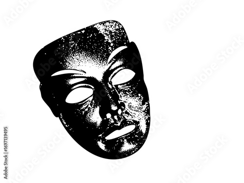 Vector Dramatic monochrome mask with stylized features.