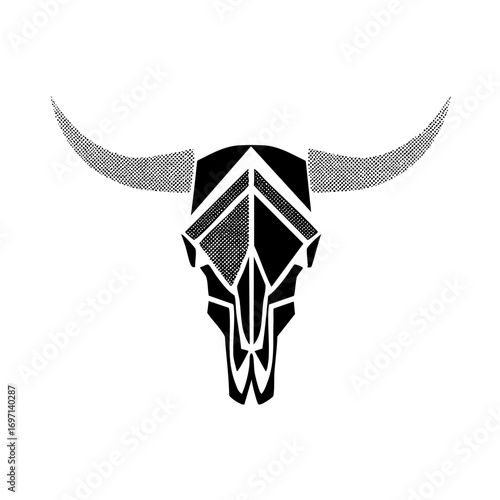 Vector Geometric bull skull with dotted horns.