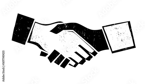 Vector Black and white handshake depicting agreement and partnership.