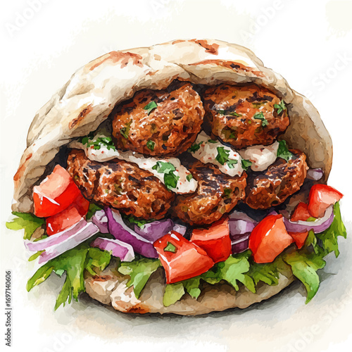 Falafel, watercolor clipart vector, isolated on a white background.