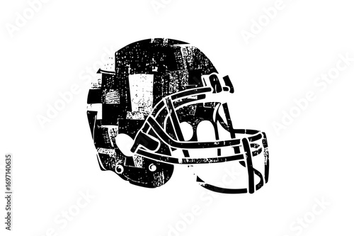 Vector Distressed black vector of a football helmet.