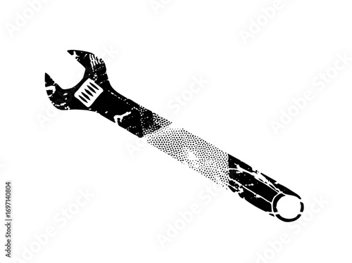 Vector Distressed wrench with halftone .