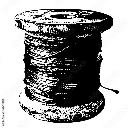 Vector Detailed of a black thread spool with visible winding.