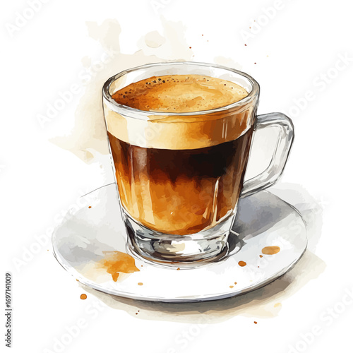 Espresso, watercolor clipart vector, isolated on a white background.