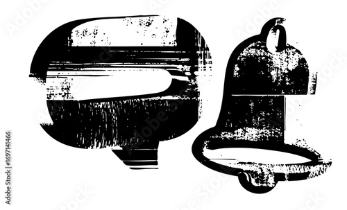 Vector Vintage communication devices a headset and a bell in a distressed style.