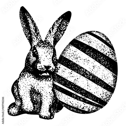 Vector Festive rabbit and striped egg .