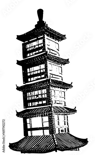 Vector Detailed of a traditional Asian pagoda tower.