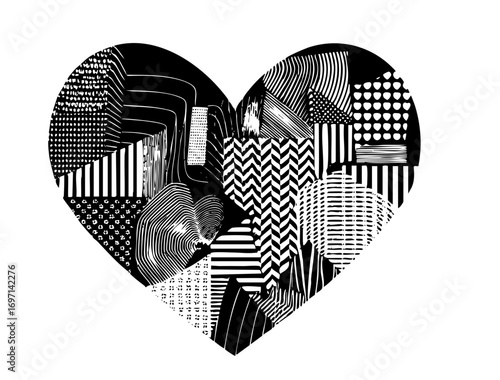 Vector Abstract heart composed of patterned vector shapes.