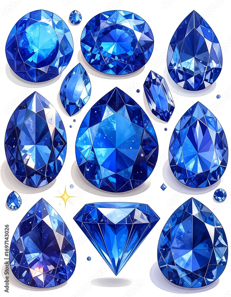 Fototapeta premium Collection of various detailed blue gemstones