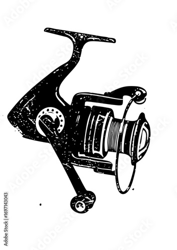 Vector Detailed black spinning fishing reel .