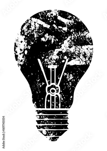 Vector Distressed lightbulb with internal filaments