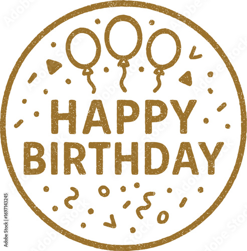 Hand Drawn Happy Birthday Stamp with Balloons