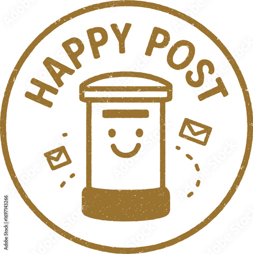 Cute Happy Post Mailbox Doodle Stamp Icon