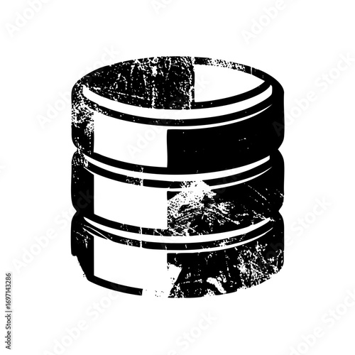 Vector Abstract database cylinder with distressed texture.