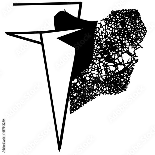 Vector Abstract geometric featuring a fractured shape and sharp lines.