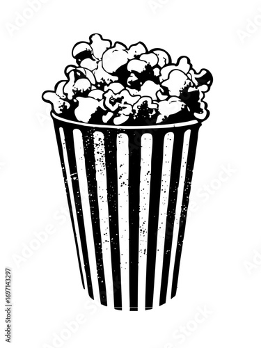 Vector Striped bucket overflowing with fluffy popcorn.