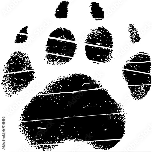 Vector Bold black paw print with textured details.