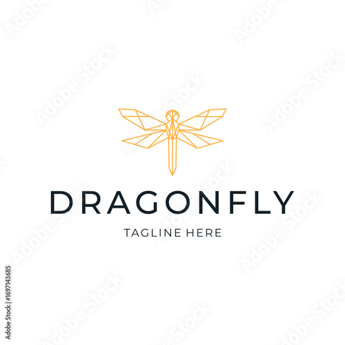 Geometric dragonfly logo design. simple animal icon illustration vector