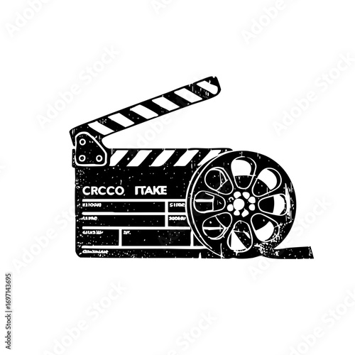 Vector Vintage film clapperboard and reel .