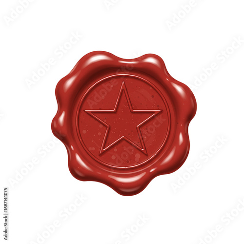 wax seal with star symbol isolated on white background, vintage emblem for fantasy design, excellence award, luxury branding, and decorative identity