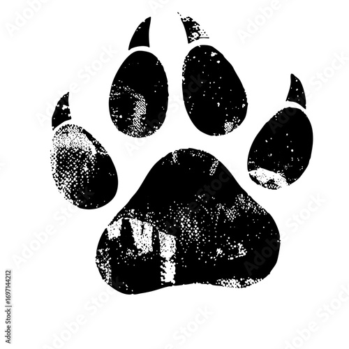 Vector Detailed black paw print with textured pads.
