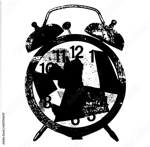 Vector Distressed vintage alarm clock with visible numerals.