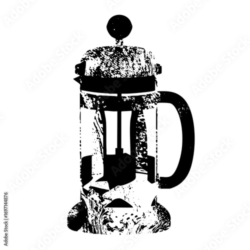 Vector Black French press coffee maker with letter D