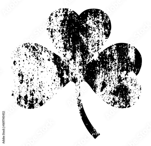 Vector Distressed four-leaf clover with textured petals and stem.
