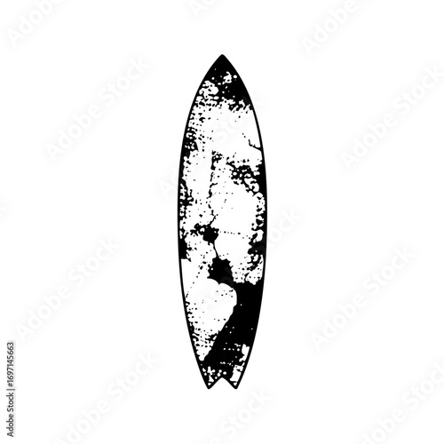 Vector Distressed surfboard with a vintage aesthetic.