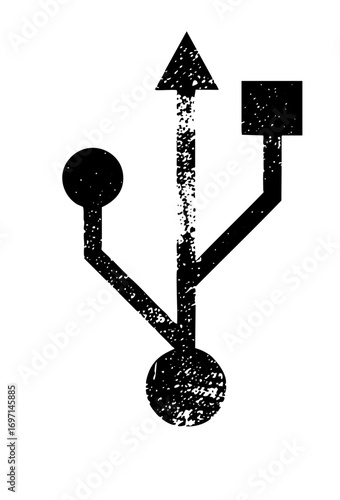 Vector Black USB connector with distressed texture.