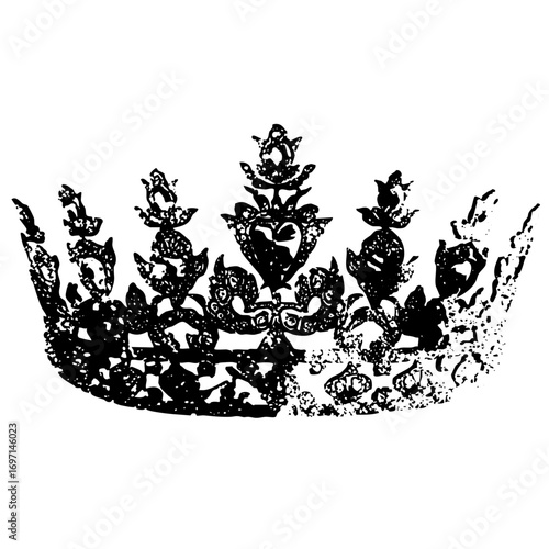 Vector Intricate black crown with floral and geometric details.